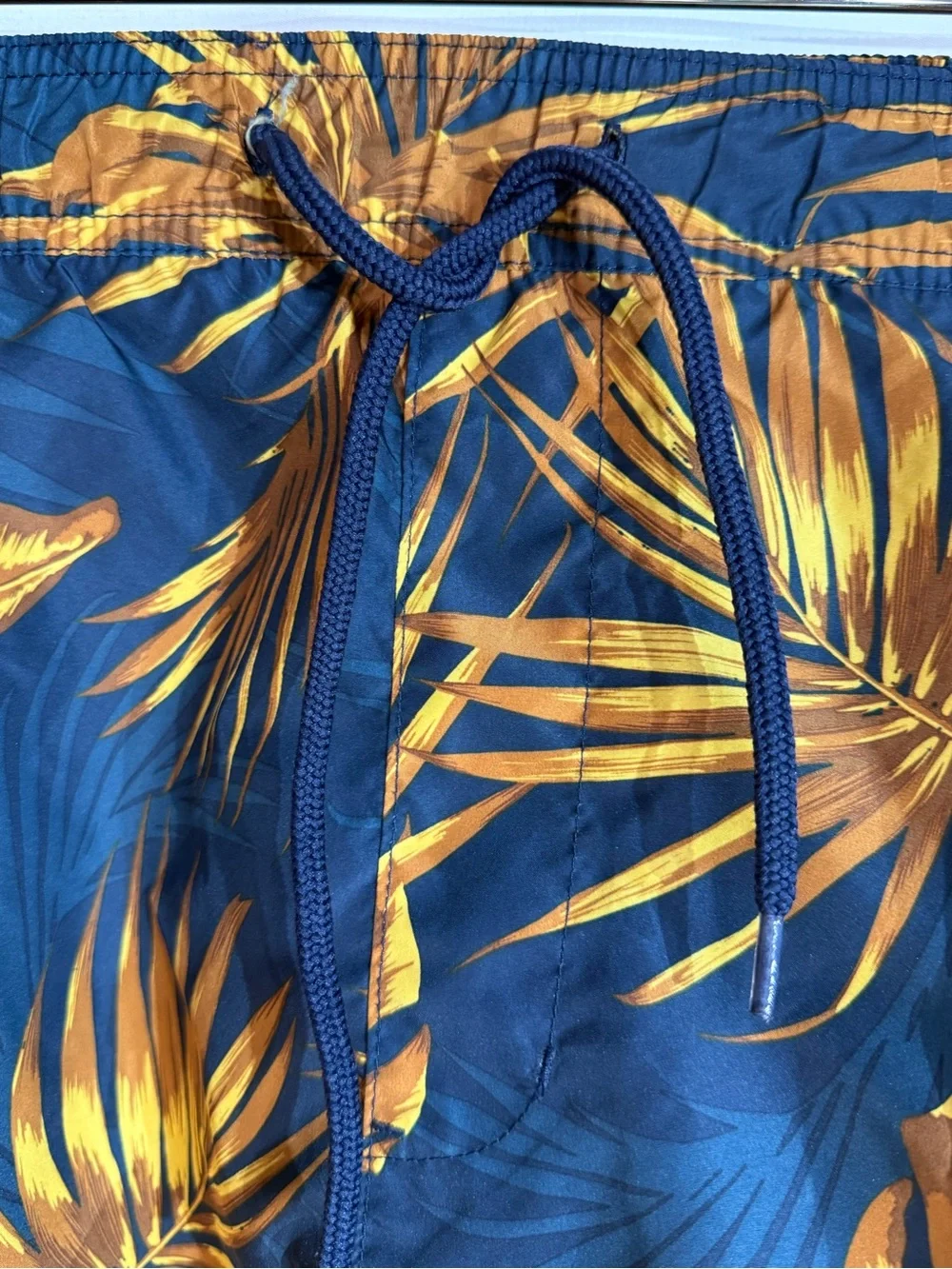 H&M Navy Blue & Gold Tropical Leaf Print Swim Shorts Size M